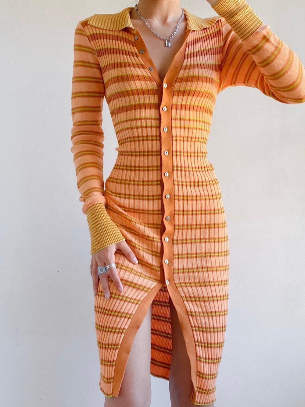 Free People Vista cardigan Dress Stripes Ribbed Hippies 70’s